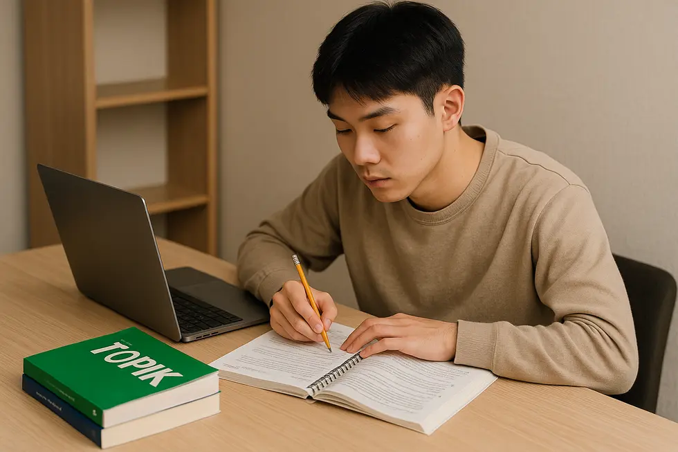 Học sinh ôn thi TOPIK với sự chuẩn bị kỹ lưỡng.